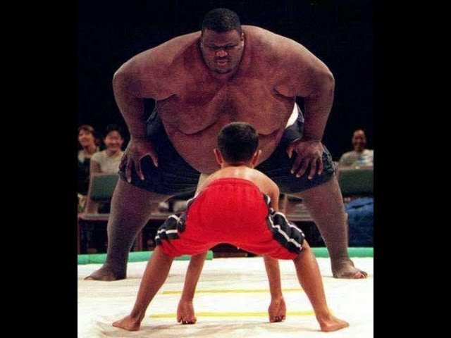 Small boy with sumo wrestler